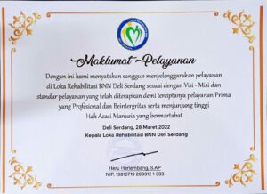 STANDAR PELAYANAN LOKA REHABILITASI BNN DELI SERDANG