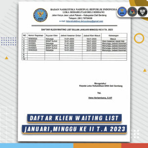 dattar waiting list bulan Januari Minggu ke II T.A 2023 Loka Rehabilitasi BNN Deli Serdang.