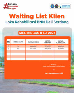 Waiting List Klien Loka Rehabilitasi BNN Deli Serdang bULAN MeI